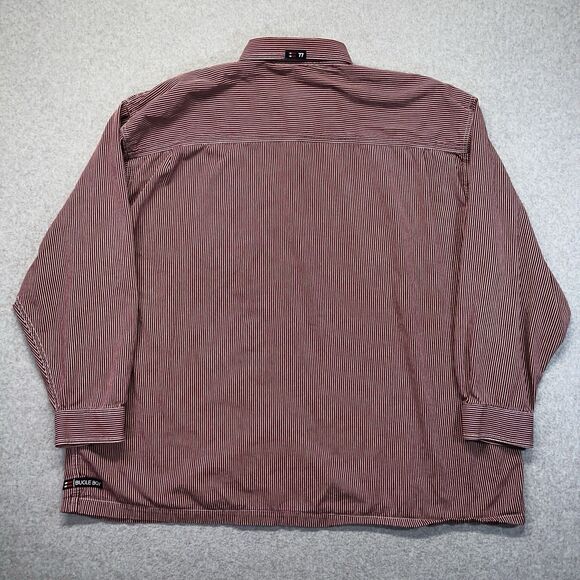 VTG Bugle Boy 77 Button Up Shirt Men 3XL Red White Pockets Striped Logo Y2K - Picture 7 of 12